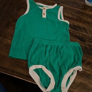 18M Green Ribbed Two Piece Outfit